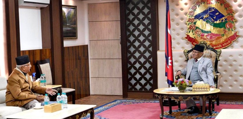 प्रधानमन्त्री प्रचण्ड र एमाले अध्यक्ष ओलीबीच आज बिहान भेटवार्ता