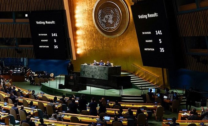 नेपालसहित १४१ देश रूसले युक्रेनी भूमि छोड्नु पर्ने पक्षमा उभिए