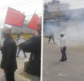 निषेधित क्षेत्रमा प्रवेश गर्न खोजेपछि प्रहरी र प्रदर्शनमा बिच झडप