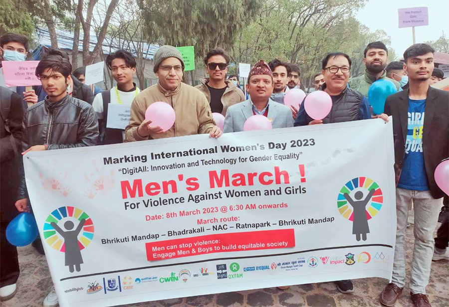 नारी दिवसको अवसरमा काठमाडौंमा पुरुष ऐक्यबद्धता मार्च