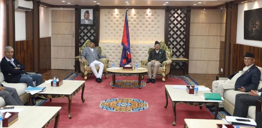 सभामुख निवासमा  प्रधानमन्त्रीसहित प्रमुख तीन दलका शीर्ष नेताहरुबिच छलफल