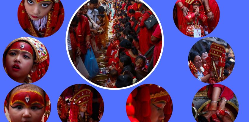 बसन्तपुरमा कुमारीको सामूहिक पूजा