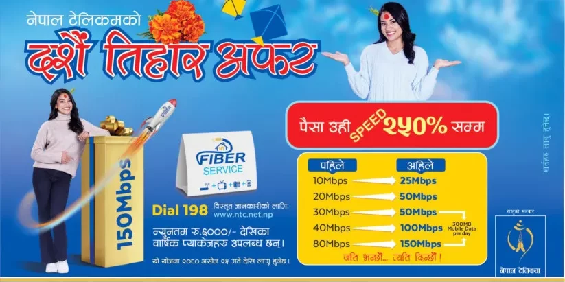 नेपाल टेलिकमले ल्यायो एनटी फाइबर सेवाको व्यक्तिगत प्याकेजमा प्रोमोसनल अफर