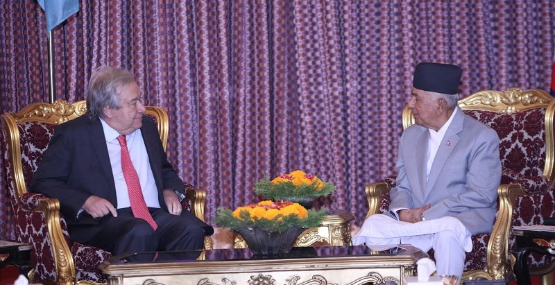 राष्ट्रपति पौडेलसँग महासचिव गुटेरेसको भेटवार्ता