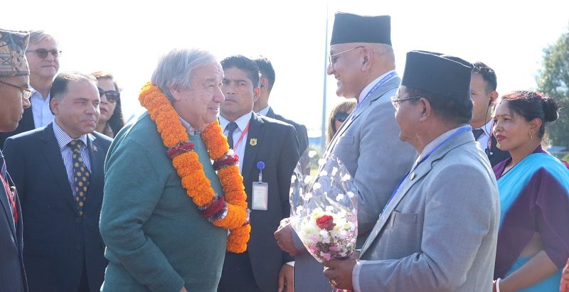 राष्ट्र सङ्घका महासचिव गुटेरेस पोखरामा, बाजागाजासहित स्वागत