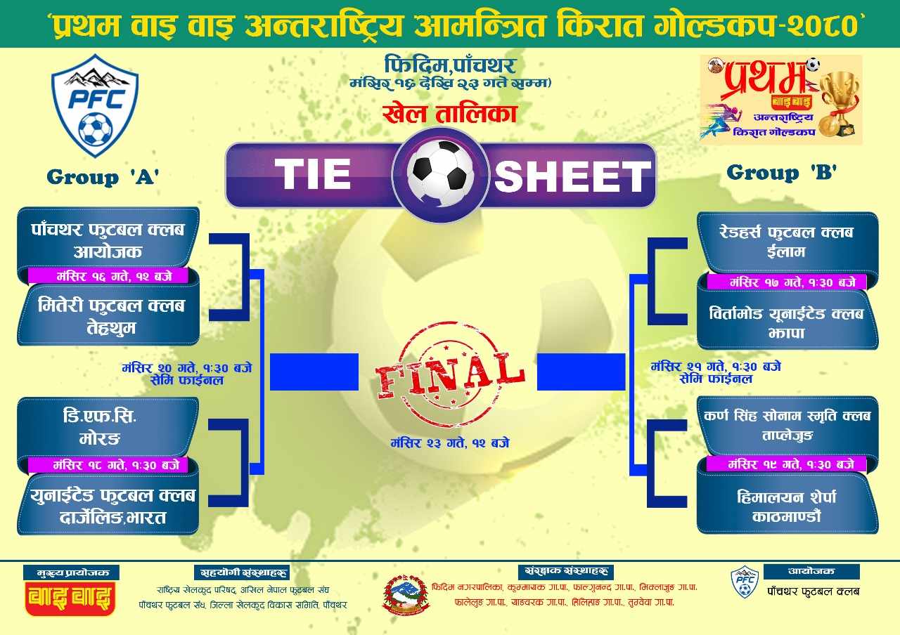प्रथम किराँत गोल्डकपको खेल तालिका सार्वजनिक