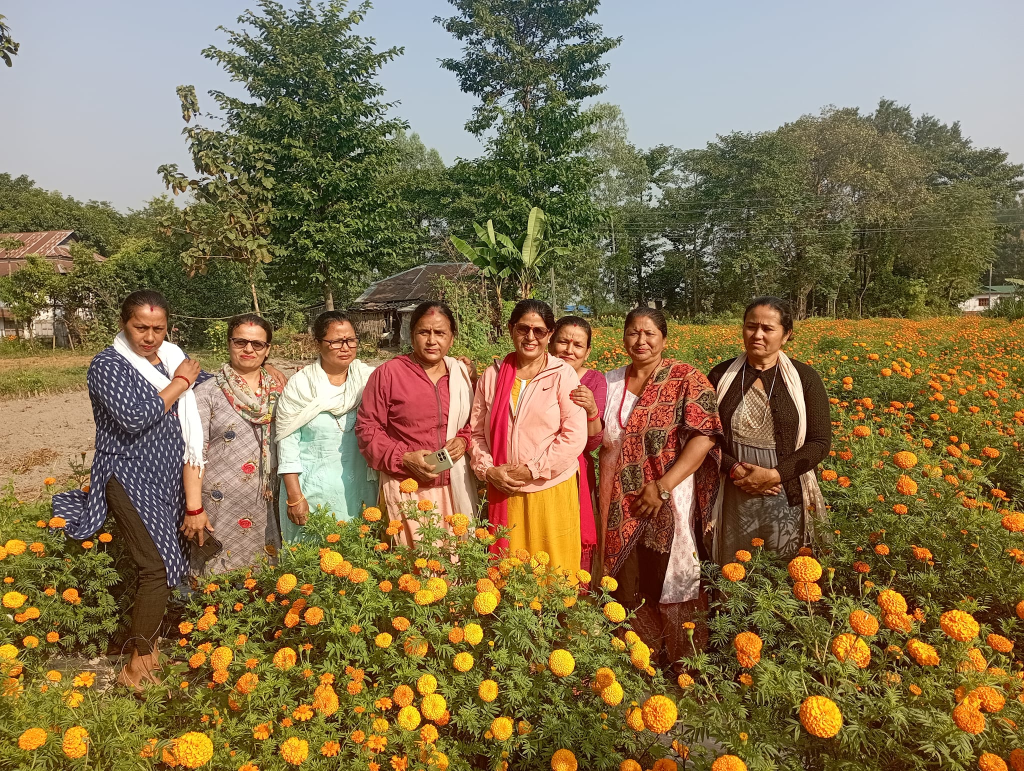 झापाको महारानीझोडा सानाकिसान महिला सहकारीले बजार मूल्यभन्दा सस्तोमा सयपत्रीको माला बेच्दै