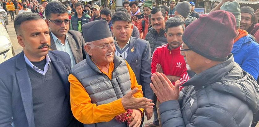 माओवादी नेता जनार्दन शर्माद्वारा ओलीलाई जाजरकोटमा स्वागत