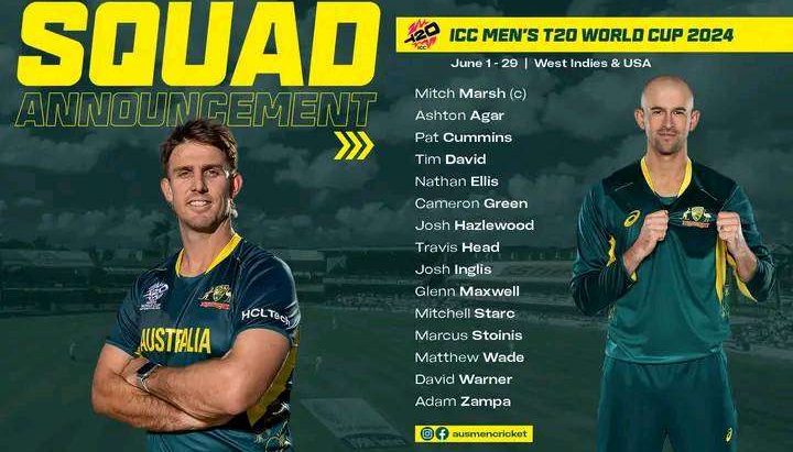 टी–२० विश्वकपका लागि मिचेल मार्सको कप्तानीमा १५ सदस्यीय टोलीको घोषणा