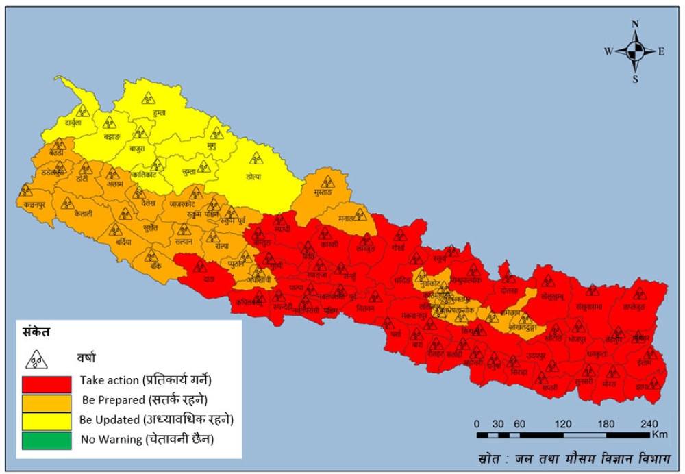 ४३ जिल्ला वर्षाको उच्च जोखिम, आवश्यक पूर्वतयारी गर्न आह्वान